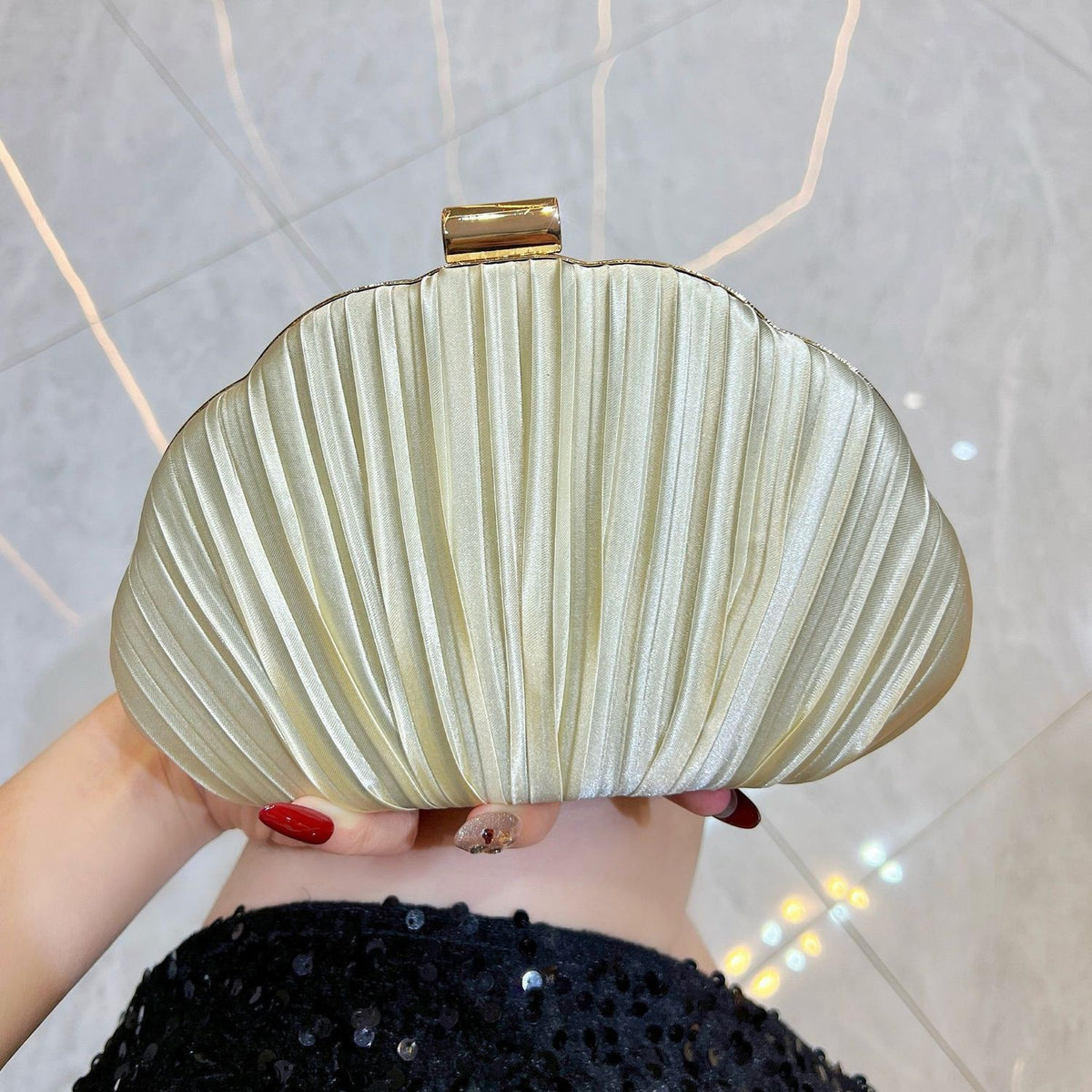 Pleated Shell-Shaped Evening Clutch