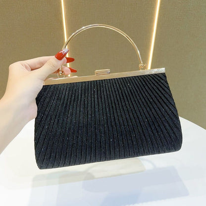 Pleated Half-Moon Handle Evening Bag