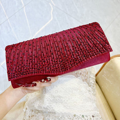 Pleated Glitter Envelope Clutch