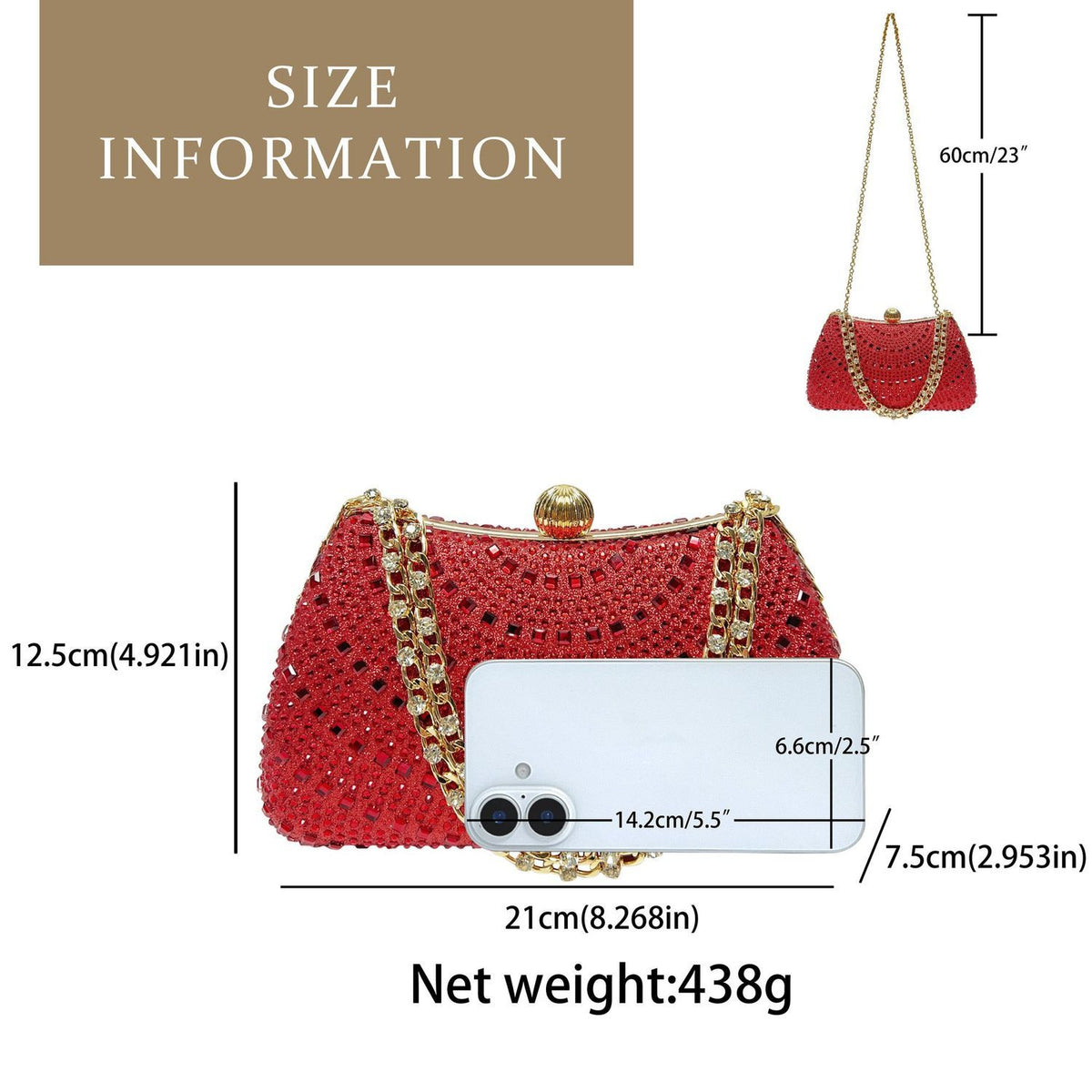 Scalloped Rhinestone Chain Evening Clutch