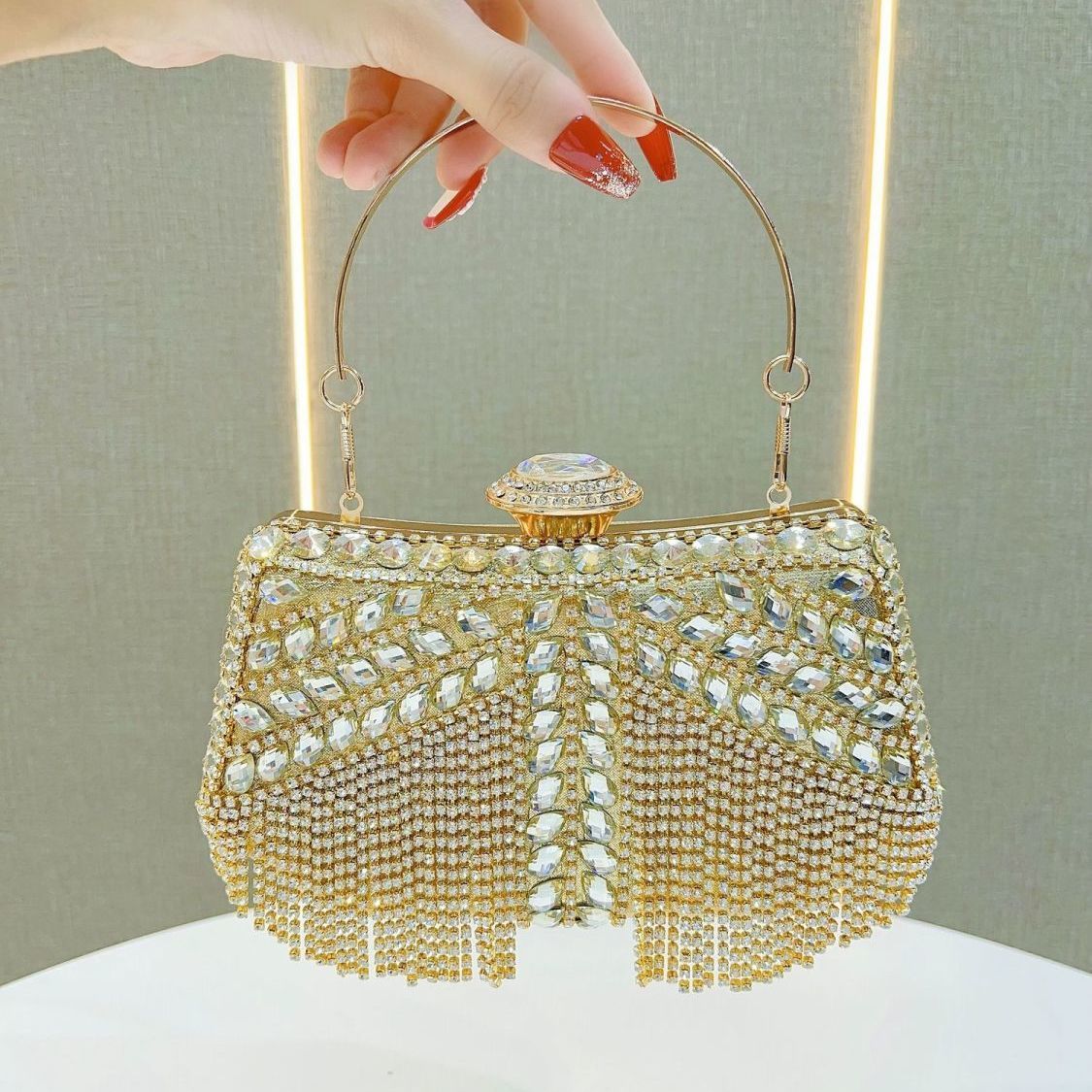 Crystal Tassel Top-Handle Evening Bag