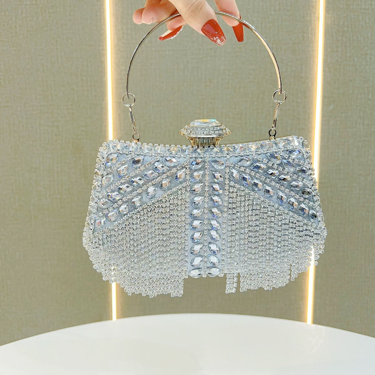 Crystal Tassel Top-Handle Evening Bag