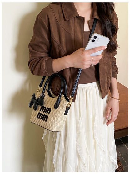 Woven Top-Handle Commuter Bucket Bag
