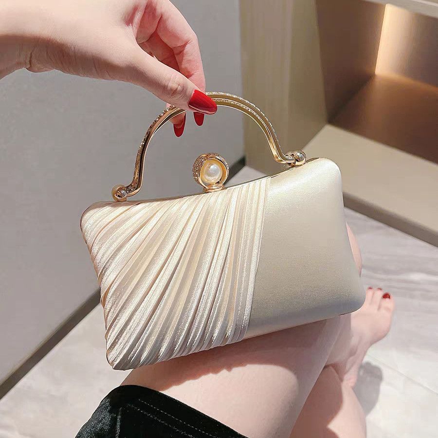 Pleated Pearl-Clasp Evening Handbag