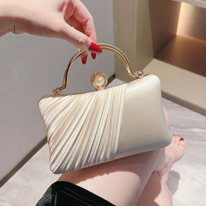 Pleated Pearl-Clasp Evening Handbag