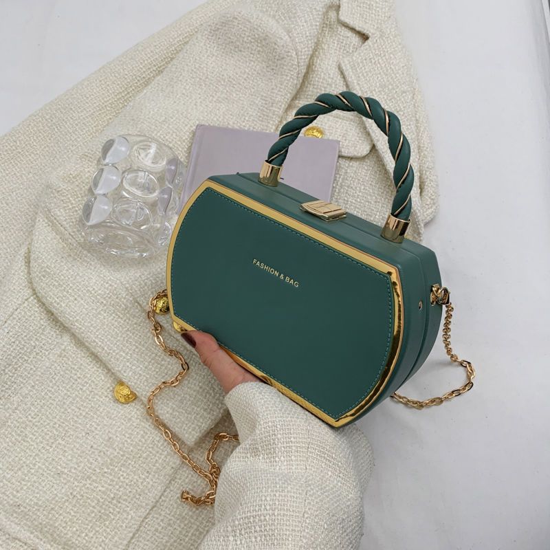 French-Style Structured Box Chain Crossbody Bag