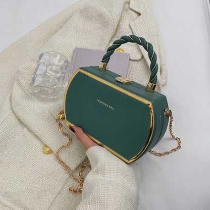French-Style Structured Box Chain Crossbody Bag