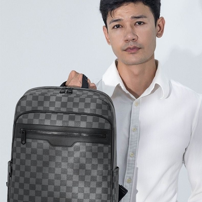 Men's Large-Capacity Plaid Backpack