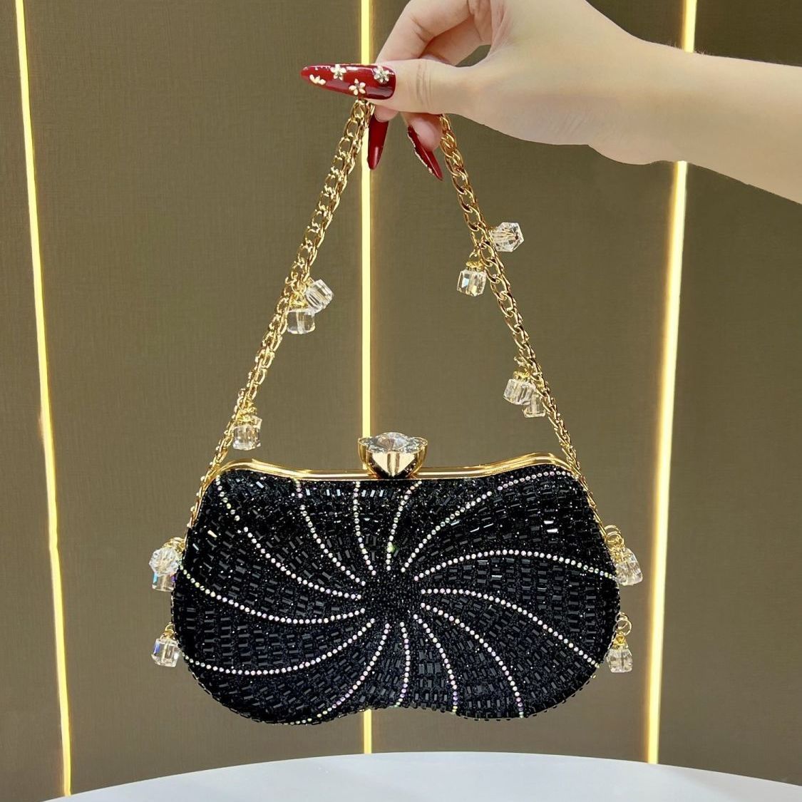 Spiral Rhinestone Chain Evening Bag