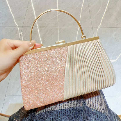 Pleated Metal-Handle Evening Bag