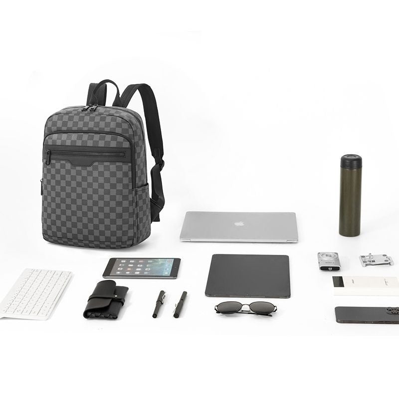 Men's Large-Capacity Plaid Backpack