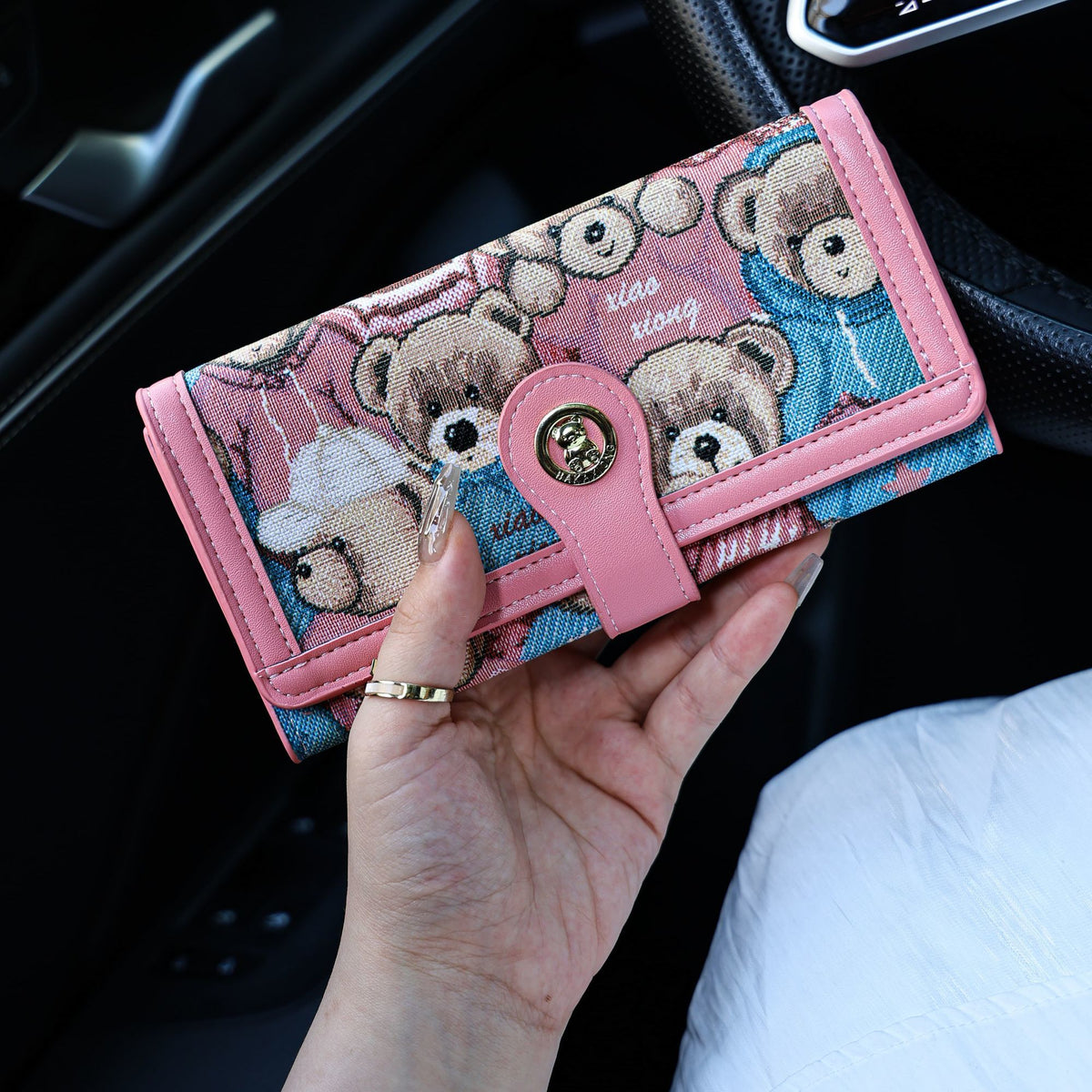 Pink Bear-Print Tri-Fold Wallet - product view 2