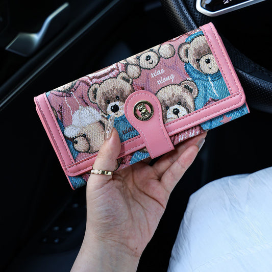 Pink Bear-Print Tri-Fold Wallet - product view 2