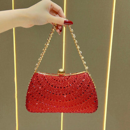 Scalloped Rhinestone Chain Evening Clutch