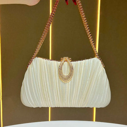 Pleated Satin Teardrop-Accent Evening Bag