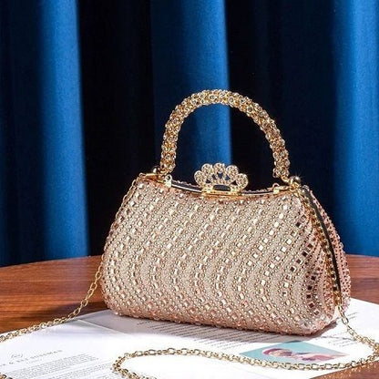 Wavy Rhinestone Crown-Clasp Evening Bag
