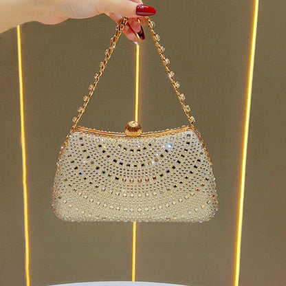 Scalloped Rhinestone Chain Evening Bag