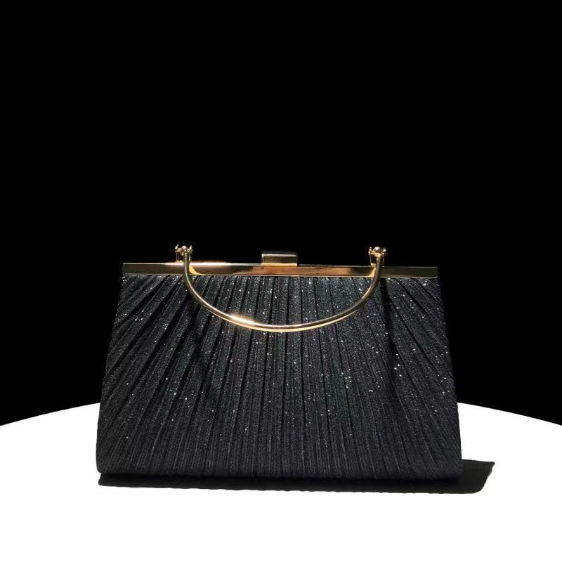 Pleated Half-Moon Handle Evening Bag