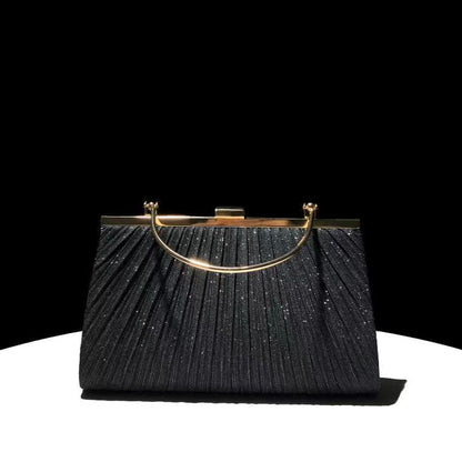 Pleated Half-Moon Handle Evening Bag
