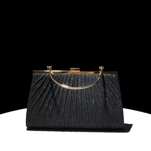 Pleated Half-Moon Handle Evening Bag