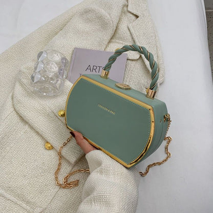 French-Style Structured Box Chain Crossbody Bag