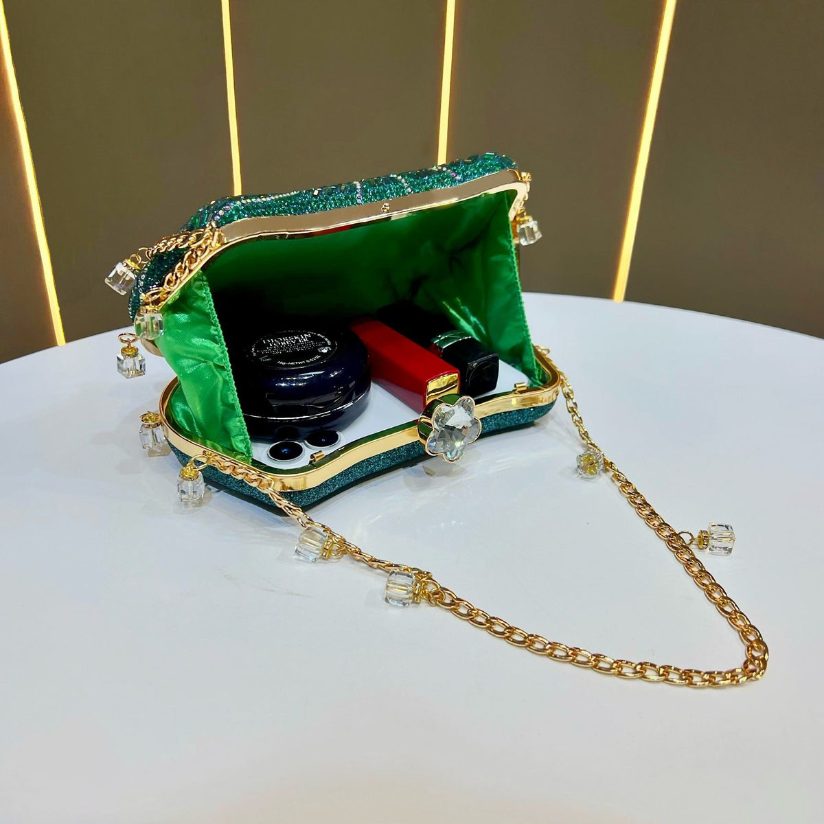 Spiral Rhinestone Chain Evening Bag