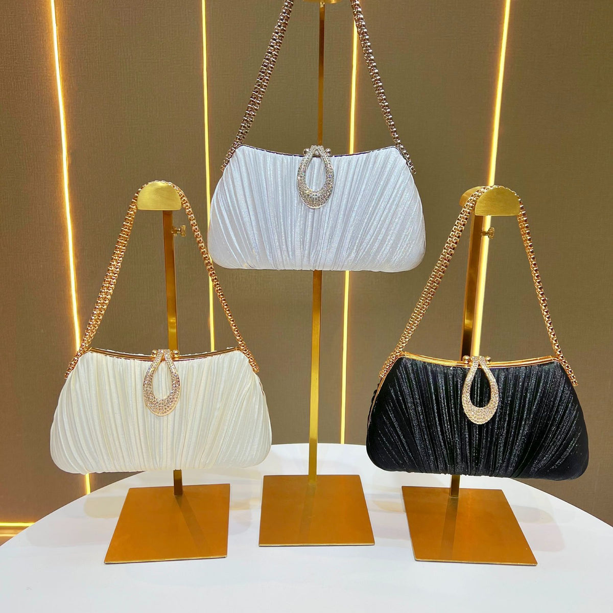 Pleated Teardrop-Accent Evening Handbag