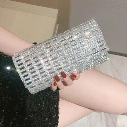 Grid-Pattern Rhinestone Evening Clutch