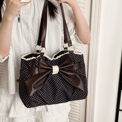 Retro Large-Capacity Bow & Lace Shoulder Tote