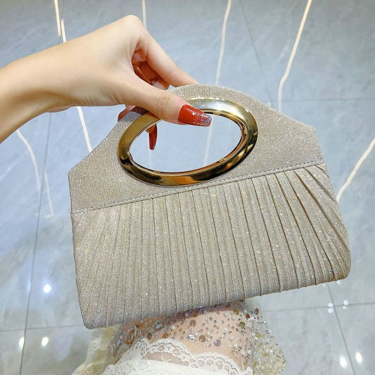 Pleated Oval-Handle Evening Bag
