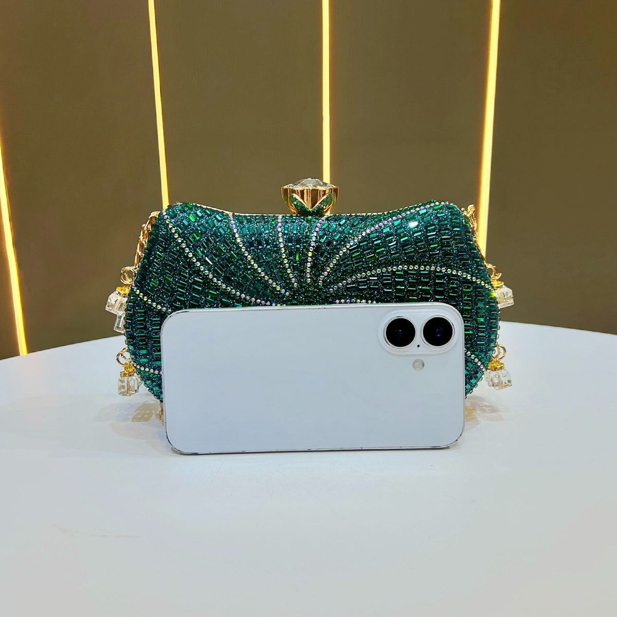 Spiral Rhinestone Chain Evening Bag