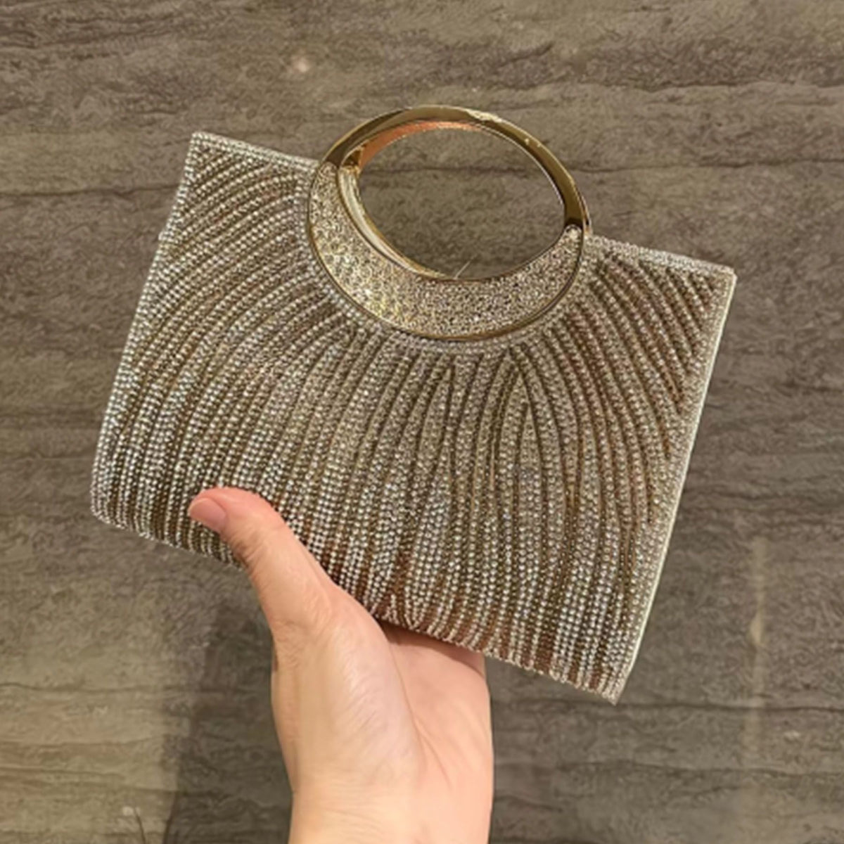 Wavy Rhinestone Ring-Handle Handbag
