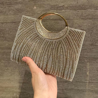 Wavy Rhinestone Ring-Handle Handbag
