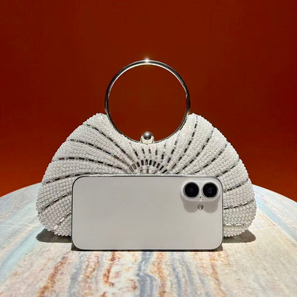 Spiral Beaded Ring-Handle Evening Handbag
