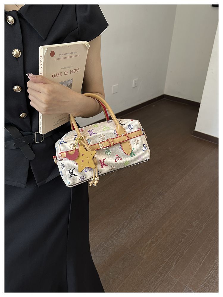 Colorful Letter-Print Commuter Boston Bag