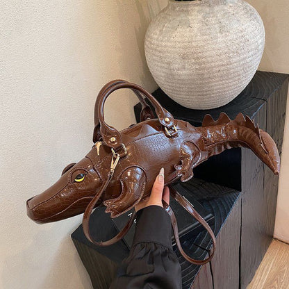 Crocodile-Shaped Top-Handle Crossbody Handbag