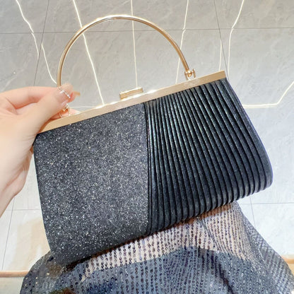 Pleated Metal-Handle Evening Bag