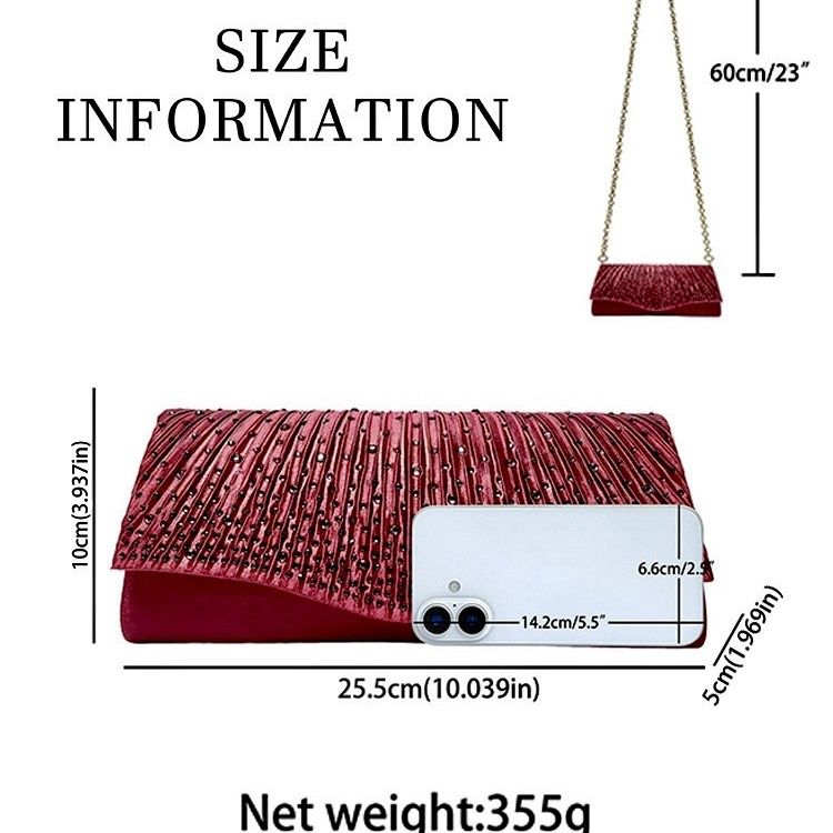Pleated Glitter Envelope Clutch