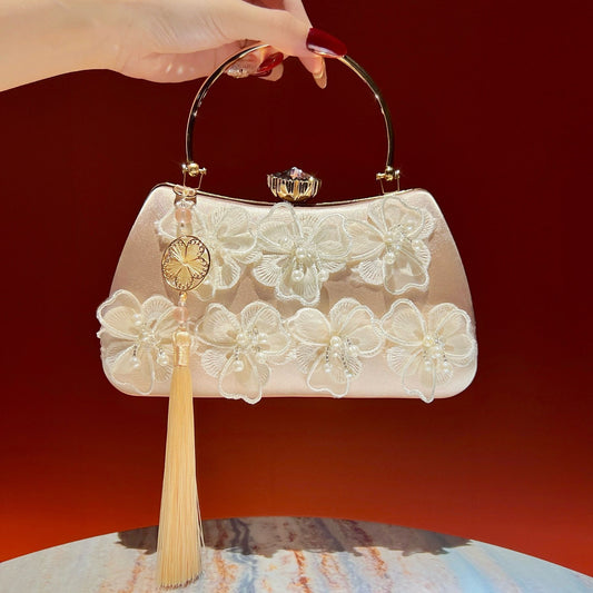 Floral Appliqué Wedding Frame Handbag