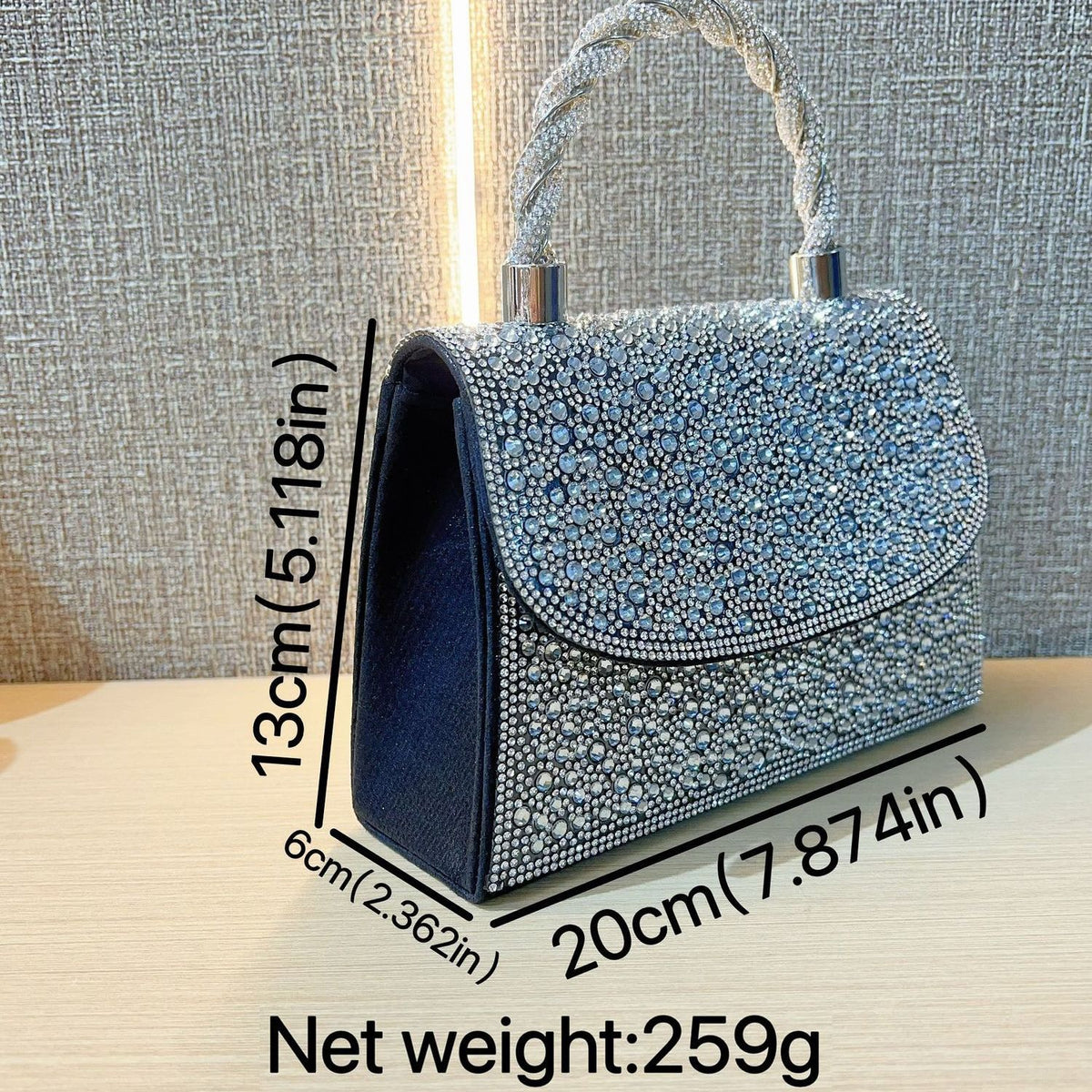Rhinestone Flap Top-Handle Evening Bag