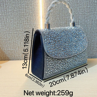 Rhinestone Flap Top-Handle Evening Bag