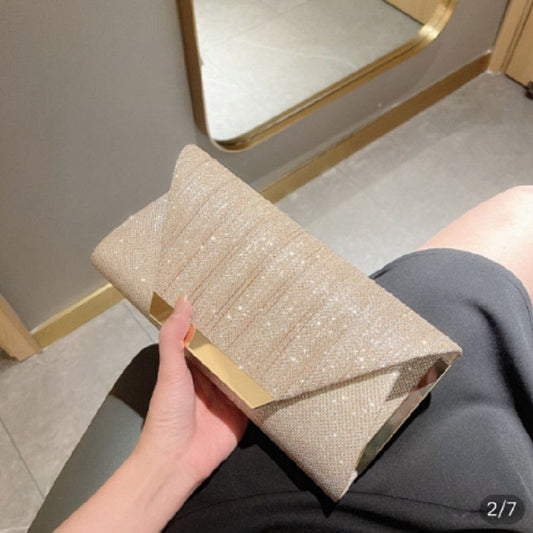 Pleated Glitter Bar-Accent Clutch