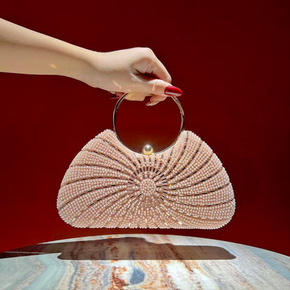 Spiral Beaded Ring-Handle Evening Bag