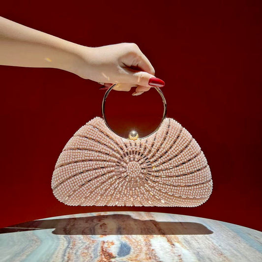Spiral Beaded Ring-Handle Evening Bag
