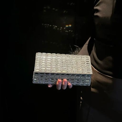 Grid-Pattern Rhinestone Box Clutch