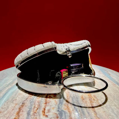 Spiral Beaded Ring-Handle Evening Handbag