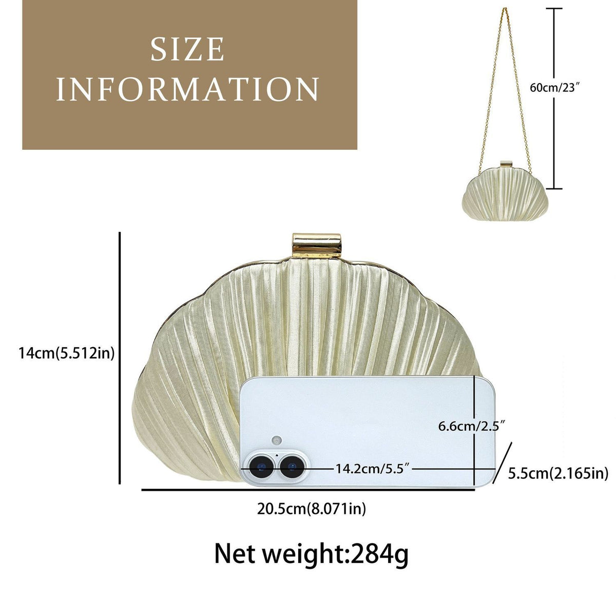 Pleated Shell-Shaped Evening Clutch