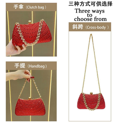 Scalloped Rhinestone Chain Evening Clutch