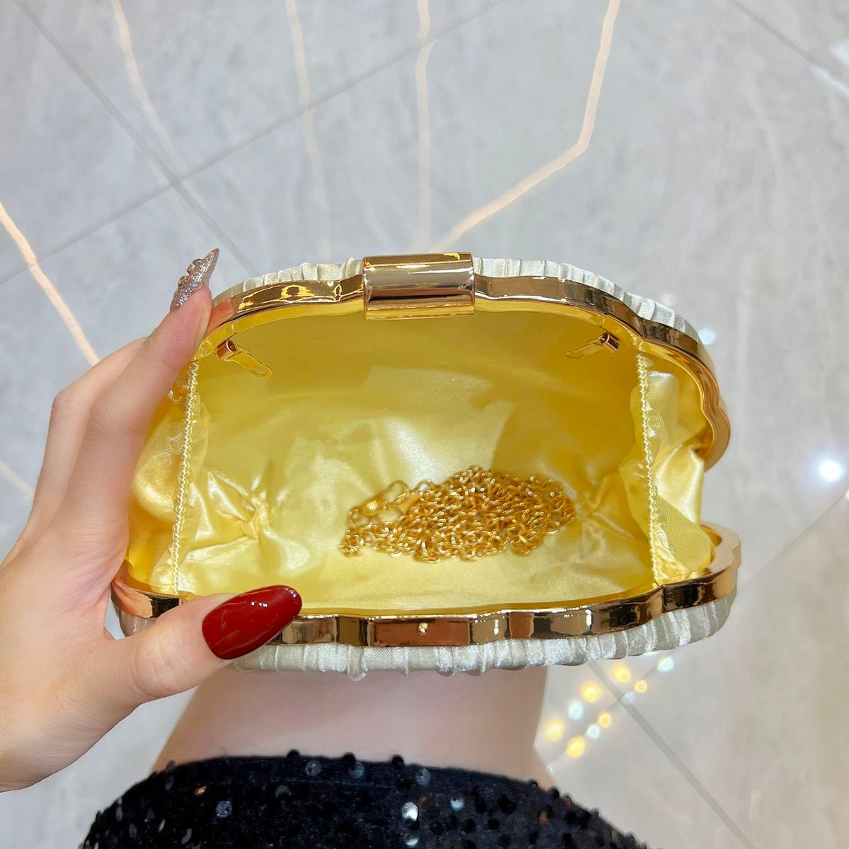 Pleated Shell-Shaped Evening Clutch