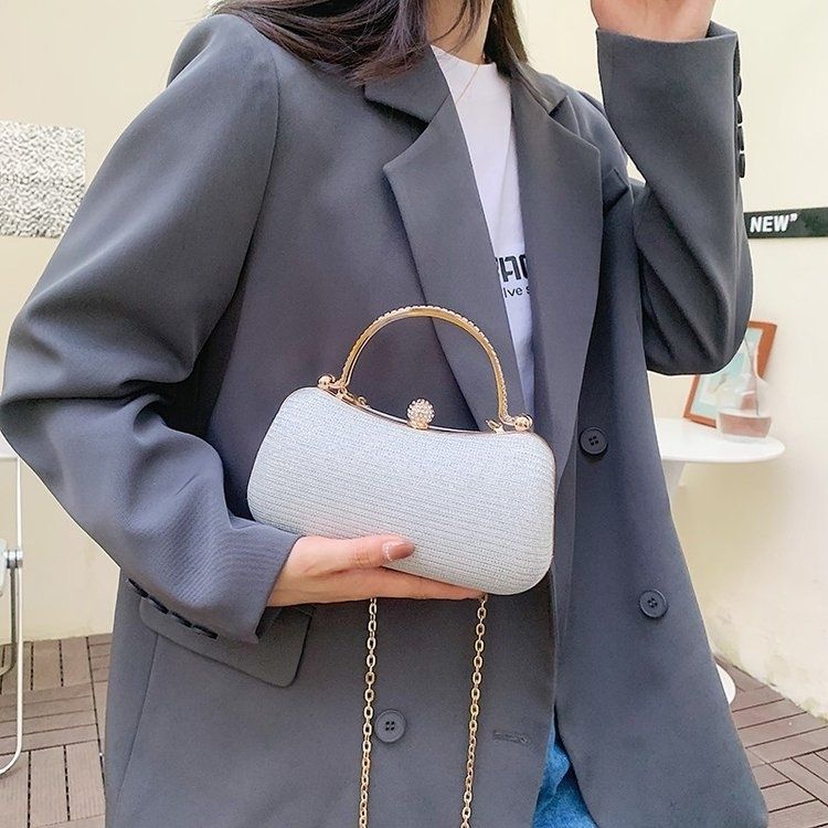 Shimmering Gold-Lock Evening Chain Bag